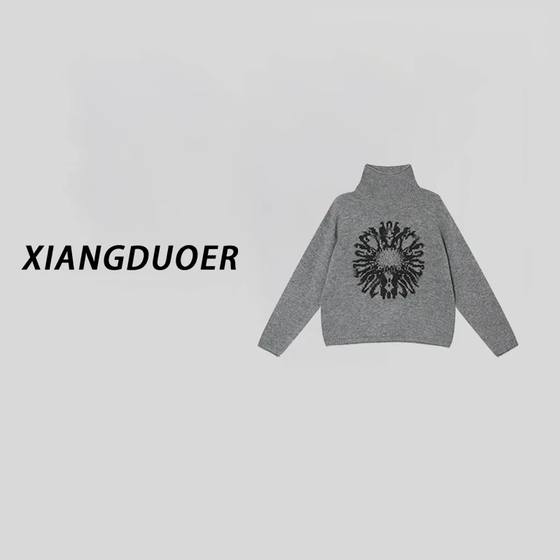 复古港风拼色设计感长袖针织衫女2026冬季新款氛围感甜美显瘦衣服