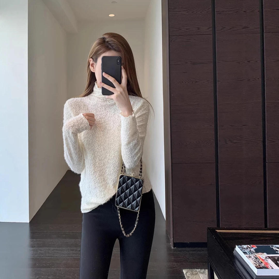 春不晚◆好美单穿内搭显瘦肌理蕾丝木耳高领打底衫女2025新秋冬