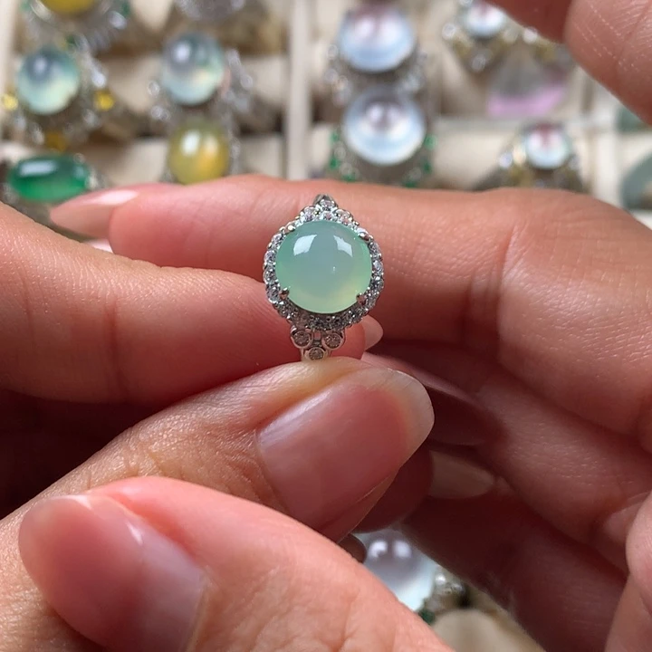 翡翠银S925镶嵌戒指缅甸天然翡翠Ａ货