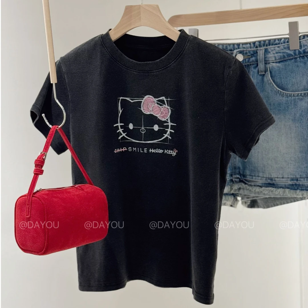 SANSAN 亮粉Kitty猫咪短款T恤