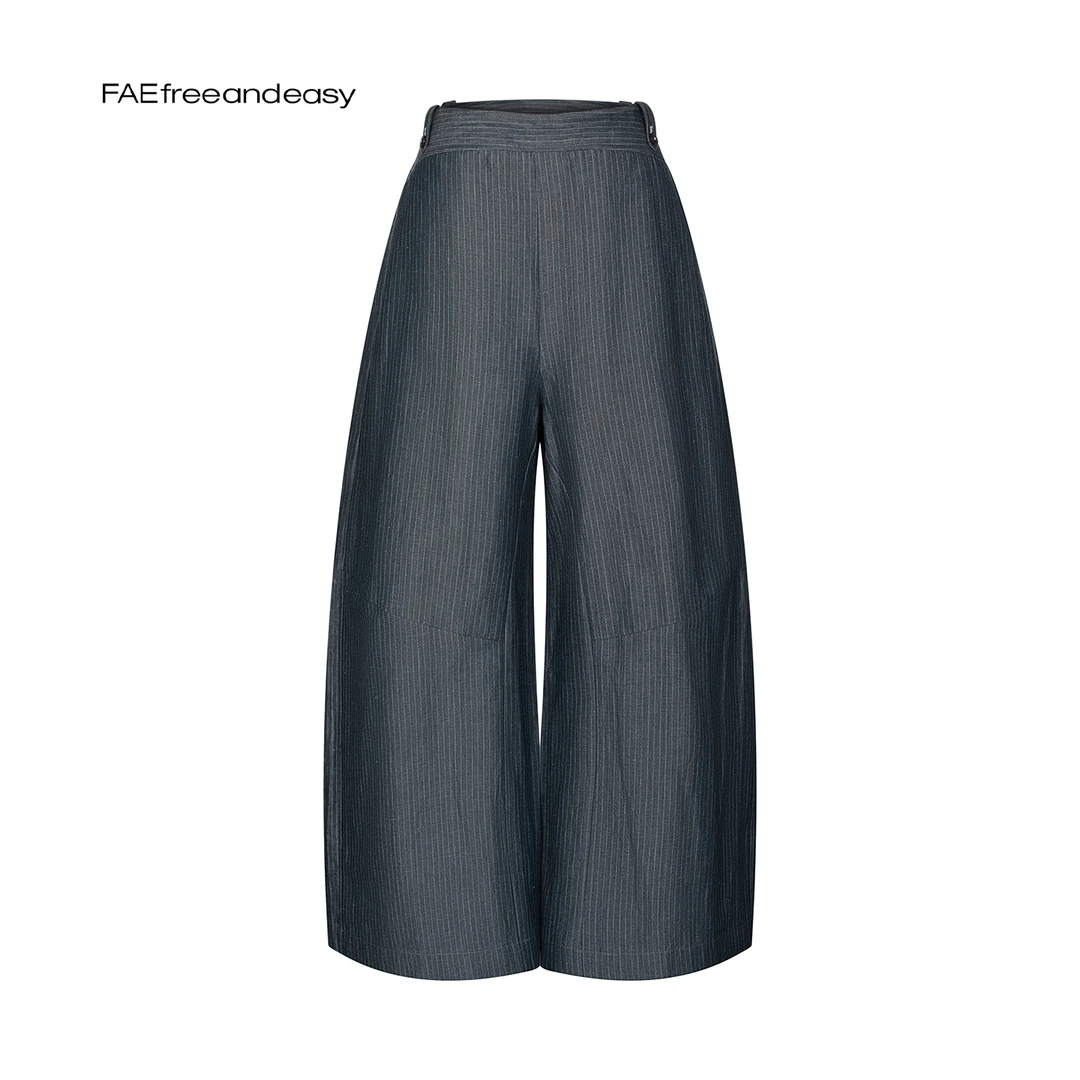 FAEfreeandeasy 44共和 色织麻棉弯弧蹄铁裤 B54032