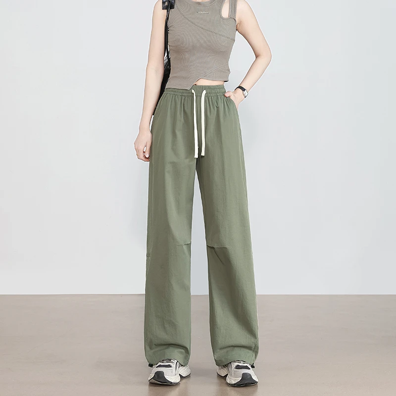 工装风休闲高腰宽松垂感显瘦百搭女士夏季运动阔腿长裤春夏款薄款