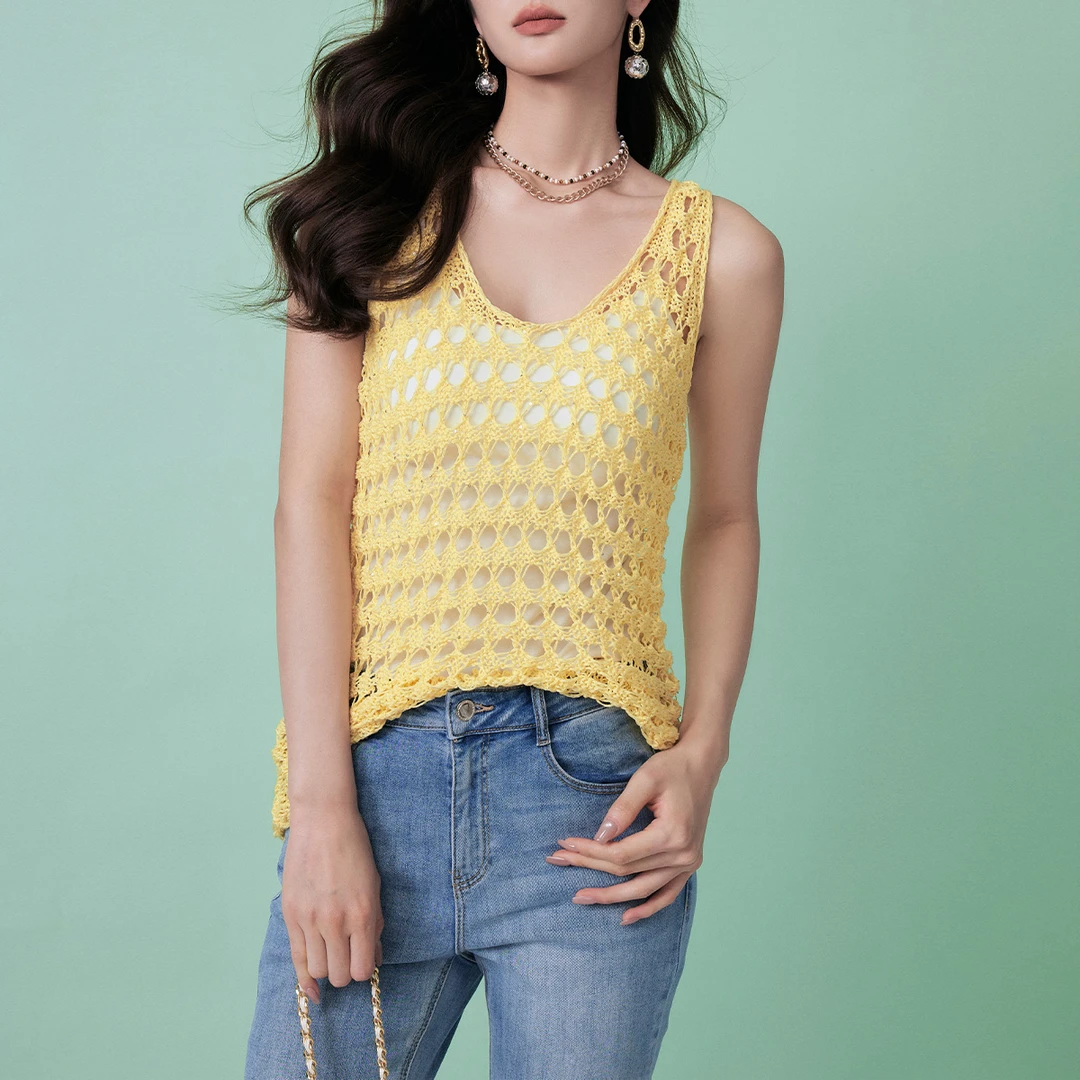 【富贵专属】手钩针织背心镂空设计无袖背心小众设计慵懒上衣CY117