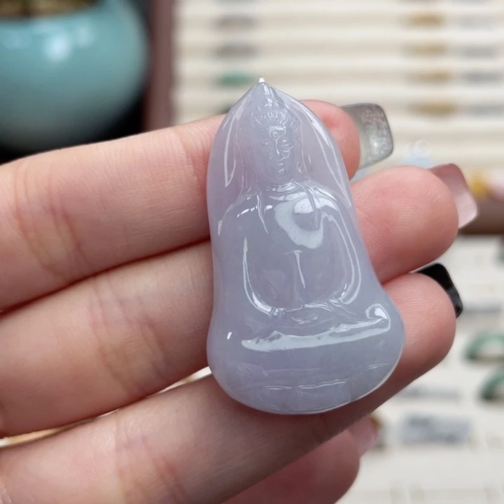 翡翠未镶嵌颈饰a35冰紫净瓶观音（库存拍完才发货）