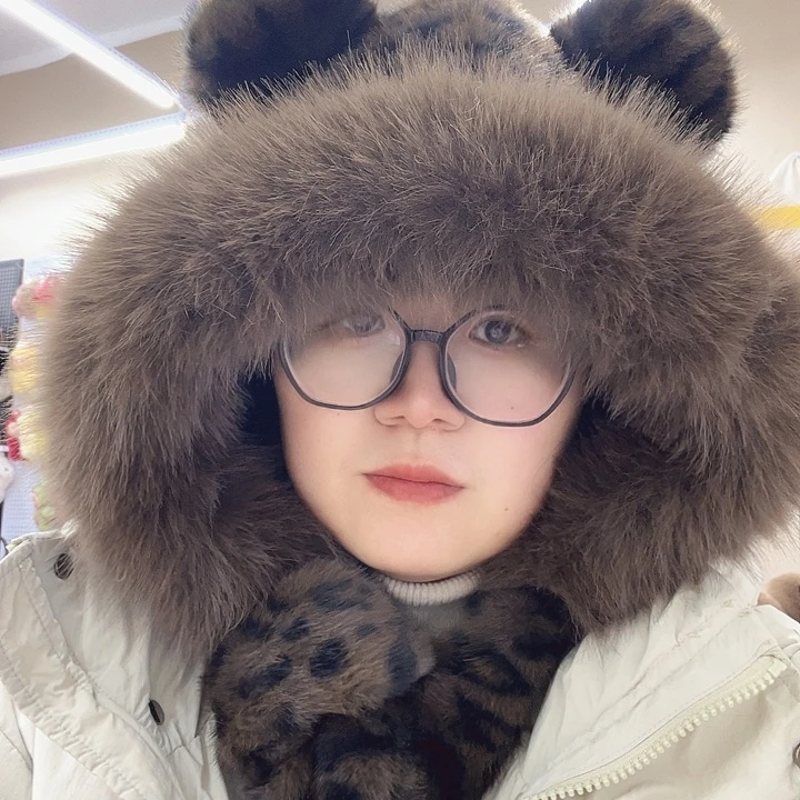 人造毛豹纹仿水貂围巾帽子