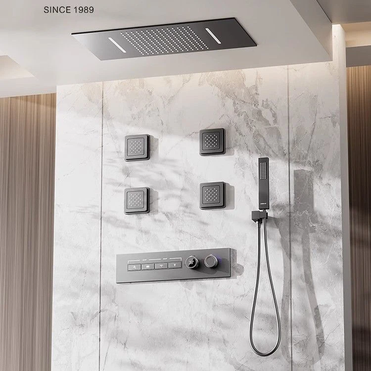 BHOI天幕暗装花洒数显全铜入墙式淋浴套装瀑布极简嵌入侧喷8090