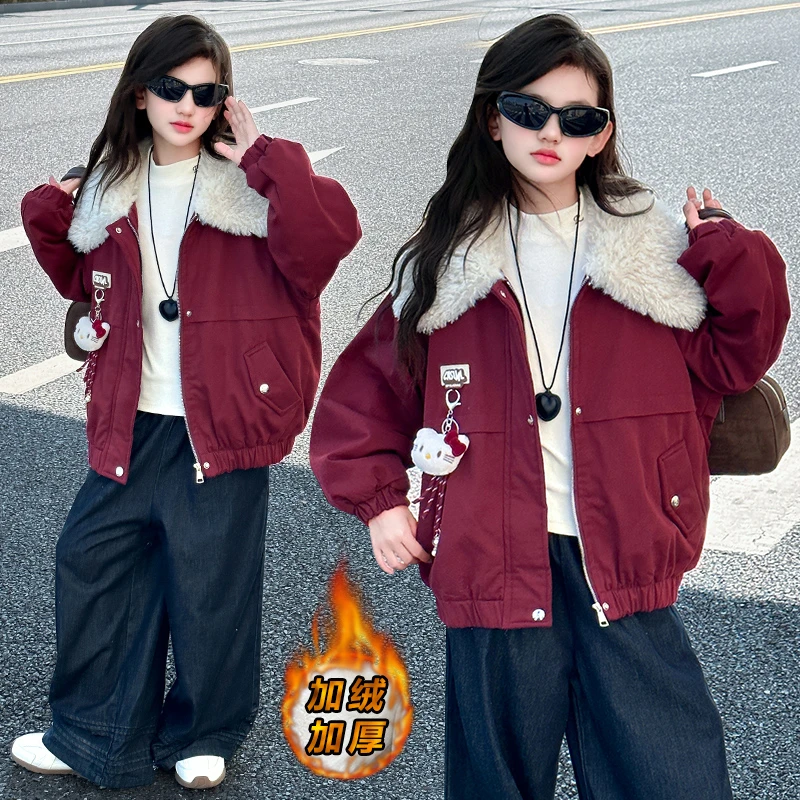 女童加绒外套2025新款儿童秋装洋气时髦中大童休闲运动夹克棉服潮