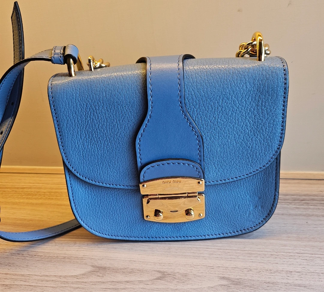 95新 MIU MIU/缪缪 MiuMiu/缪缪蓝色金扣马鞍包 X14728