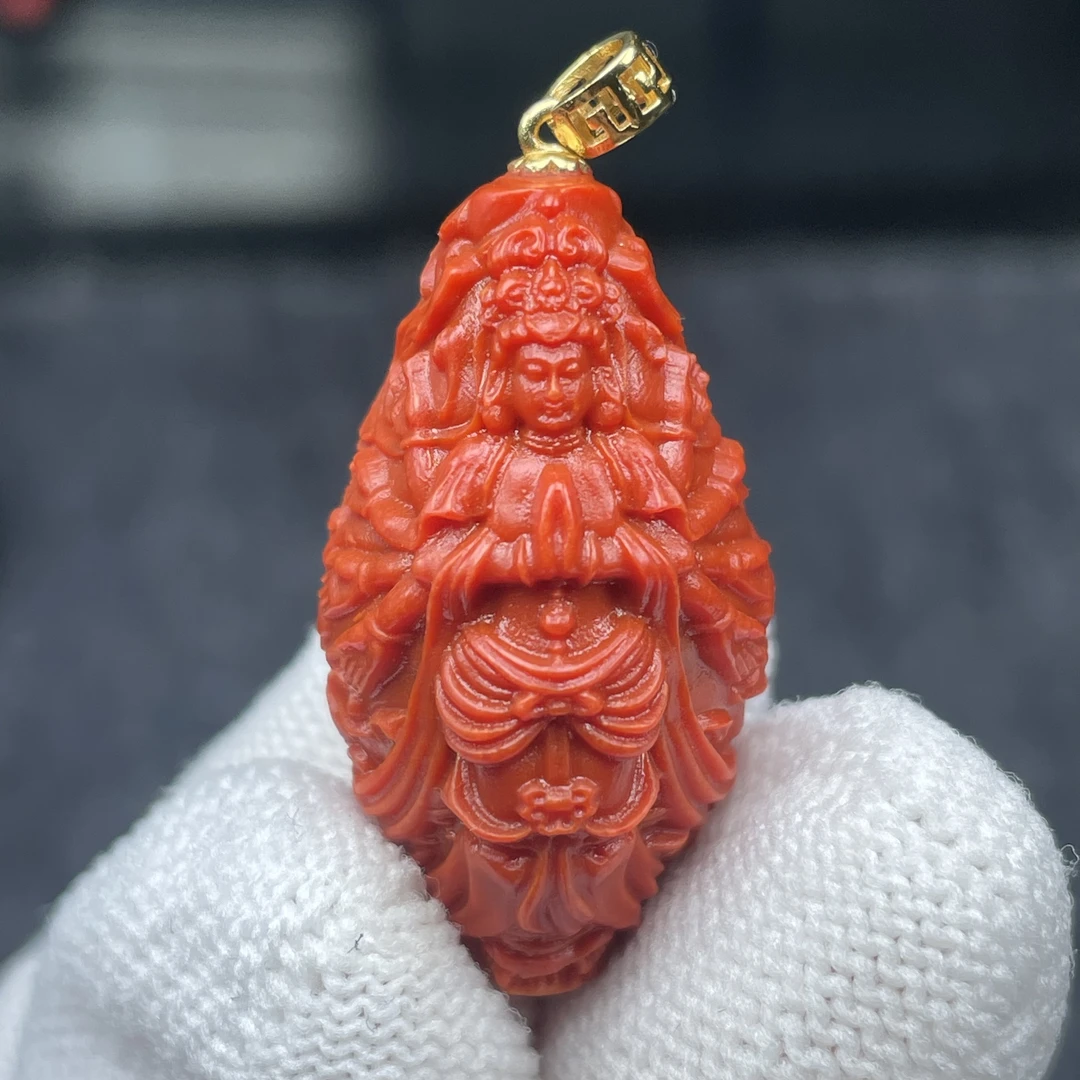 N14 精工千手观音柿子红雕件（长32宽18厚17）