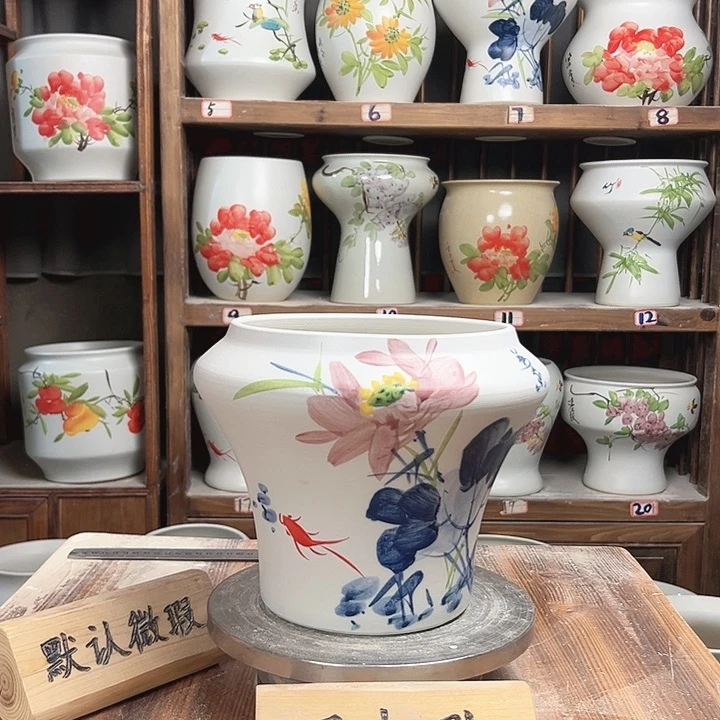 摆件高20口18.5青花荷花新款陶瓷陶瓷