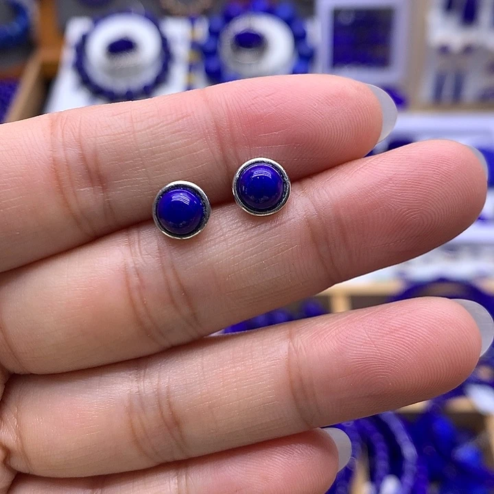 青金石银S925镶嵌耳钉