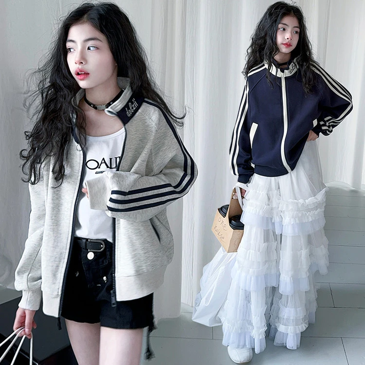 6-12岁洋气女儿童外套女童2025新款爆款卫衣中大童运动上衣春秋款