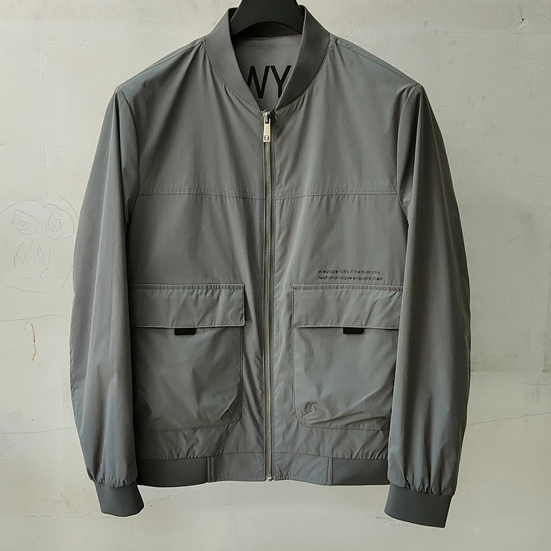 剪标春秋季男士夹克时尚休闲罗文领百搭工装外套潮流棒球服上衣潮