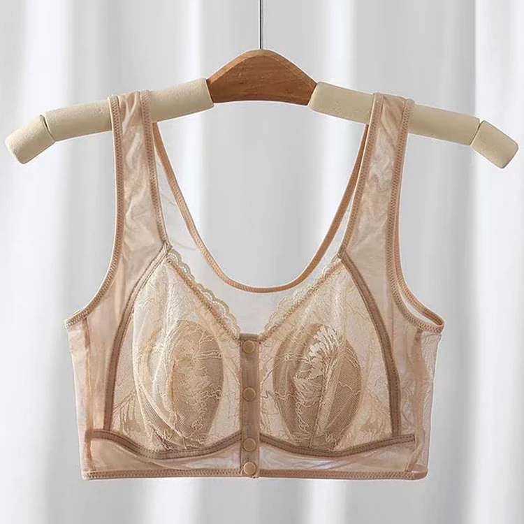 中老年妈妈前开扣薄杯聚拢防下垂文胸2025夏款无钢圈兔耳杯内衣潮