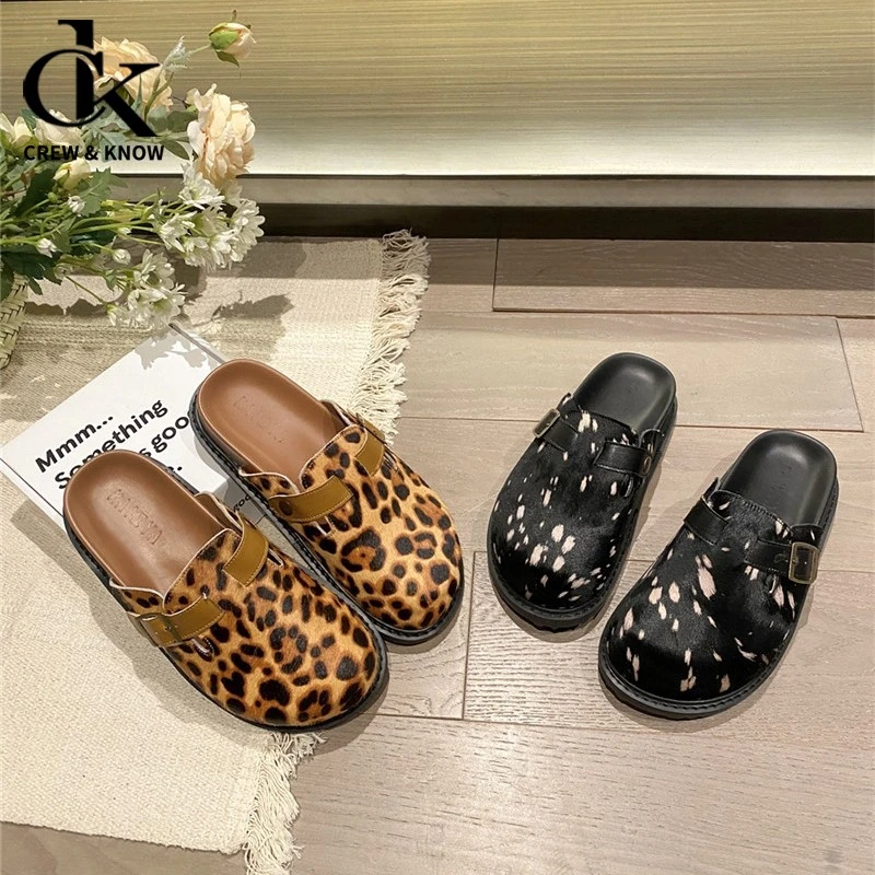 【官方正品】厚底豹纹包头半拖鞋女外穿2025春季新款韩版女鞋