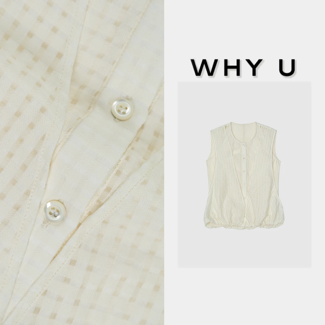 WHYU夏季新款极简简约白色方格子上衣【佳昕】25SS