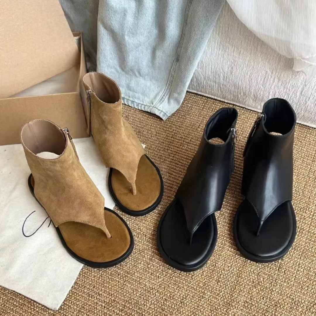 露趾夹趾人字2025夏季新款韩版百搭平底舒适气质小众罗马凉靴女潮