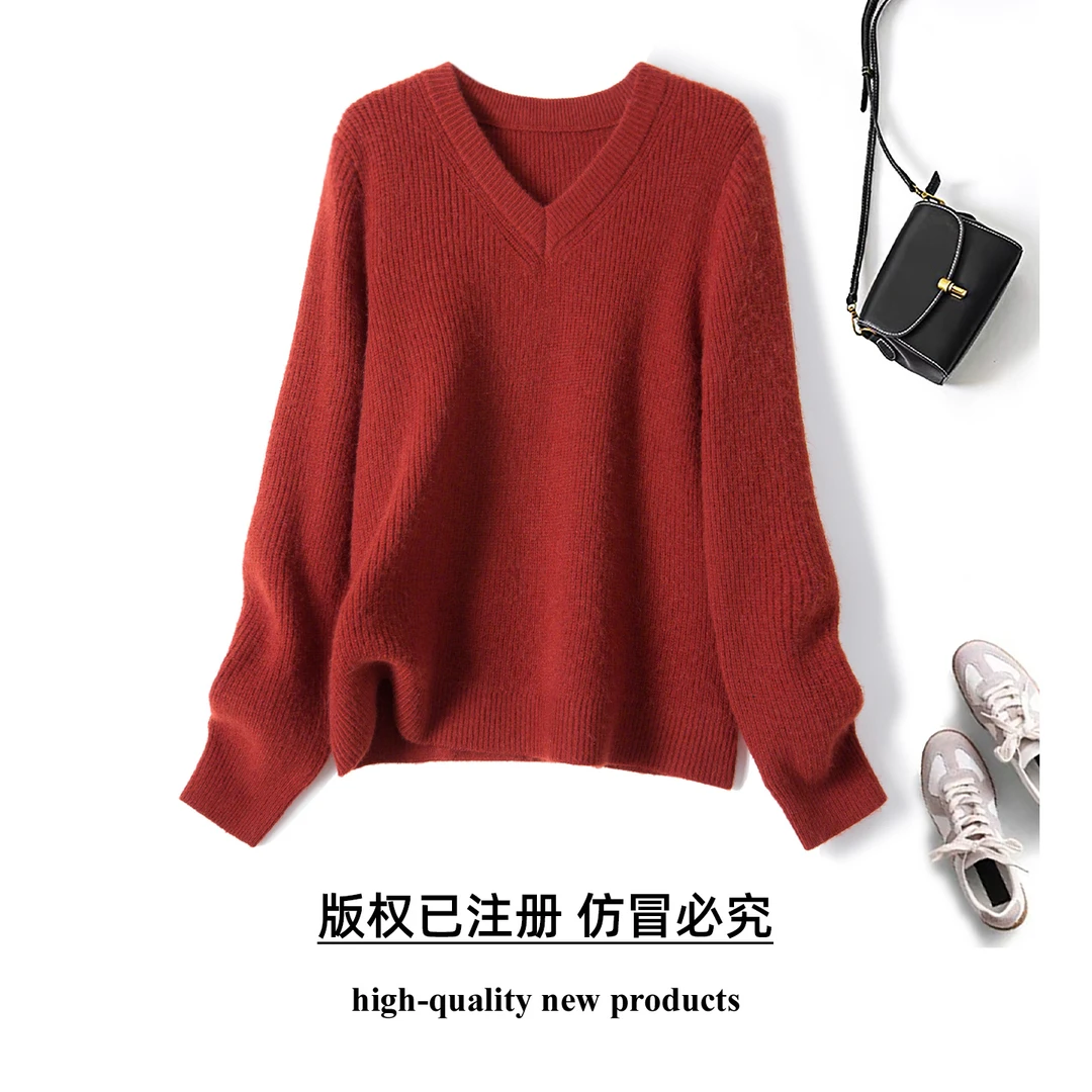 奢姿奢姿大码女装2025冬季螺纹设计减龄针织衫胖妹妹V领时尚上衣