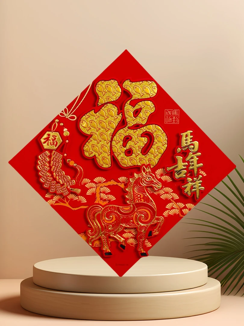 2026立体福字镂空春节精美红色三层新春植绒烫金款立体福字马年