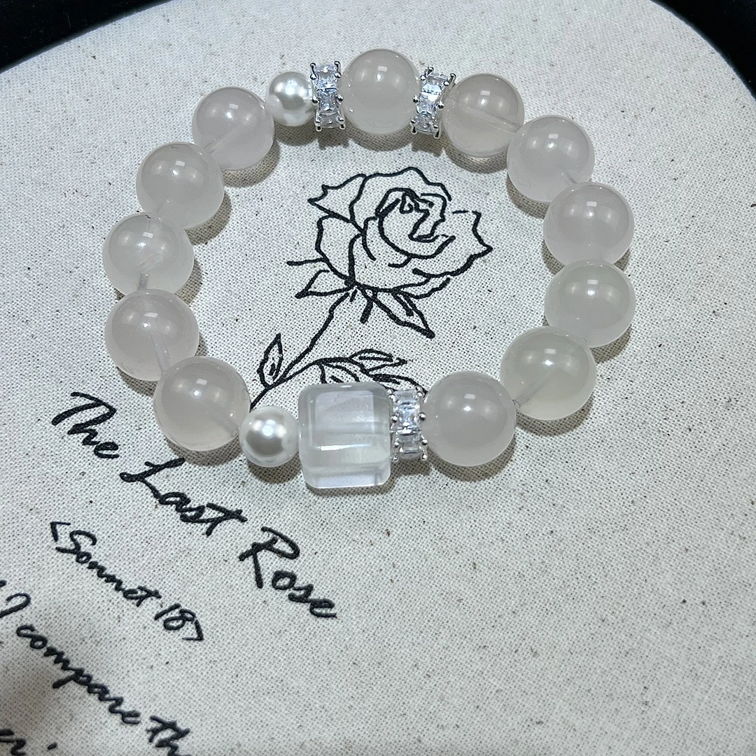 【荔枝冻】毕业级天然原矿净体星光奶油白水晶手串冰透软糯设计手链