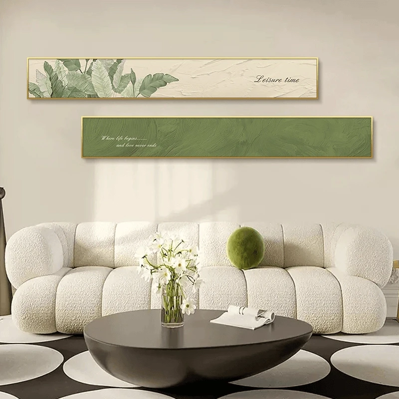 手工砂岩长条装饰画奶油风现代简约床头客厅挂画家大业大20150*2