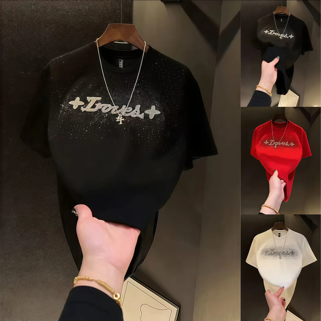 2026秋冬新款潮牌重磅LOVE烫钻刺绣轻奢时尚潮流百搭加厚圆领半袖