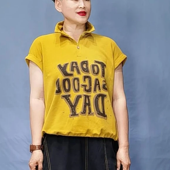 夏款POLL领字母抽绳T恤均码