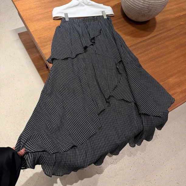 松紧腰仙女裙灵动大摆荷叶边褶纹时尚百搭长裙半身裙