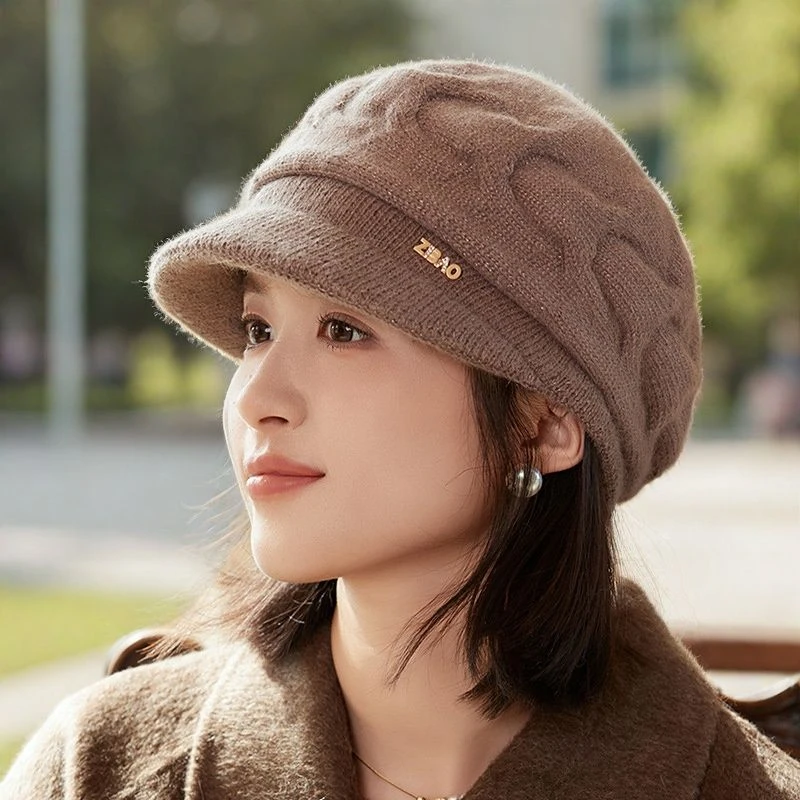 zo波纹针织新款妈妈帽冬季百搭八角顶短檐帽子加厚保暖时尚针织帽