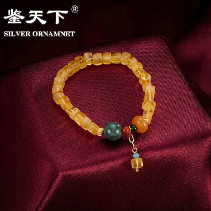 小方糖天然金珀手串女蜜蜡单圈琥珀手链06200385