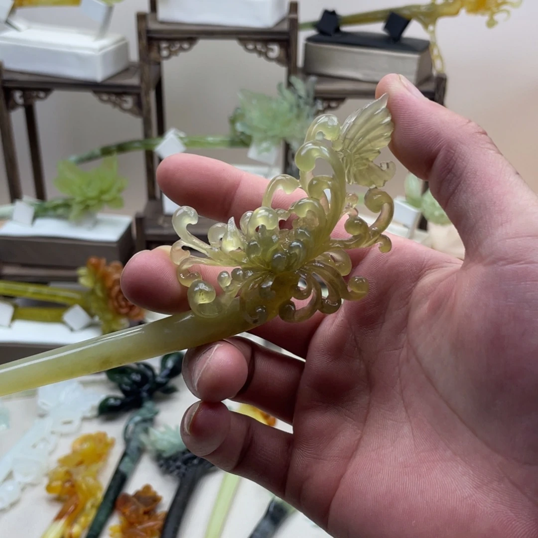 蛇纹石玉合金发饰发簪