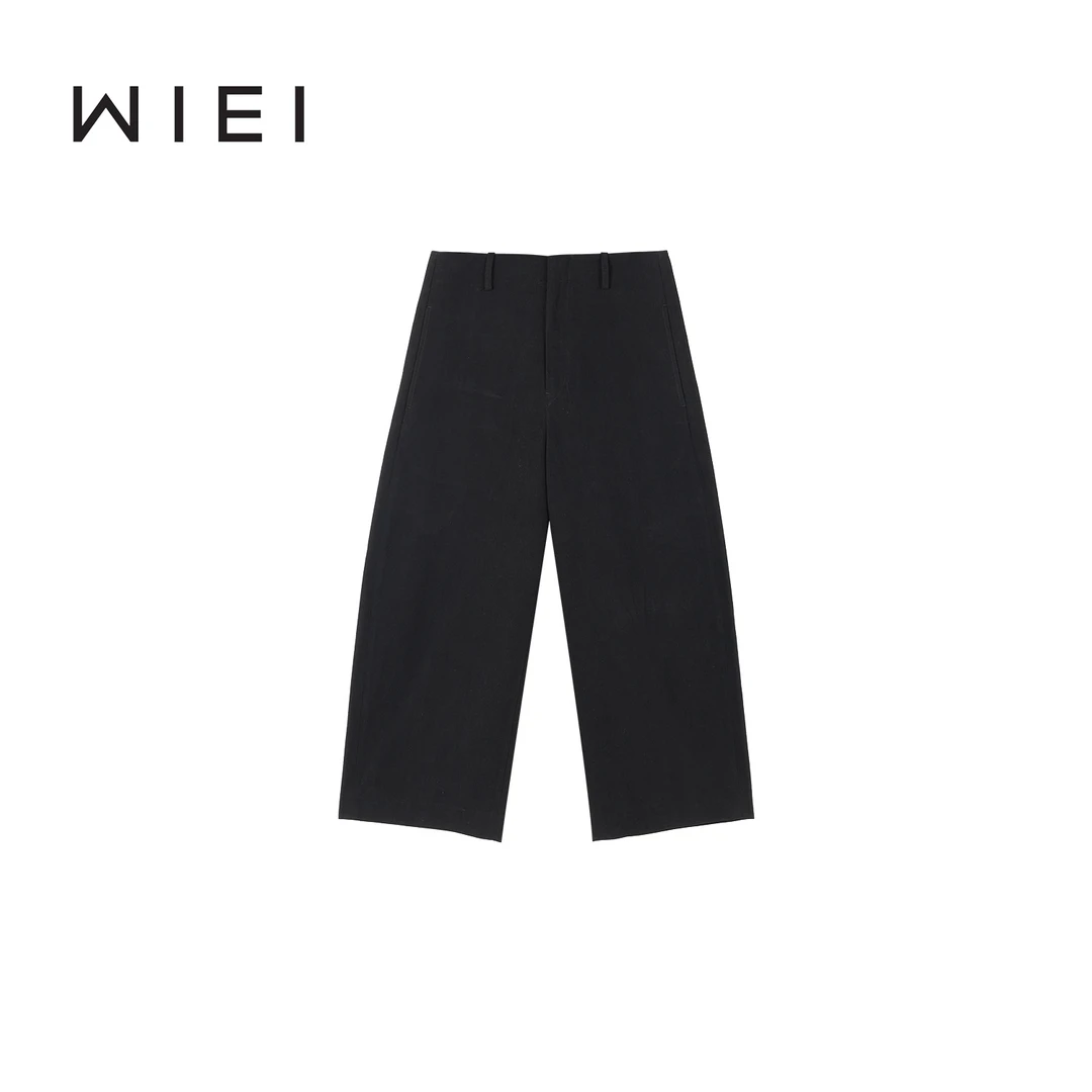 《WI EI》黑松露*柔软100棉*搭扣设计阔腿弧形九分裤 W25302131
