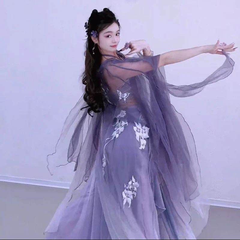 新款古典舞服装练功演出舞蹈服仙气绣花外披飘逸纱衣舞蹈练功服
