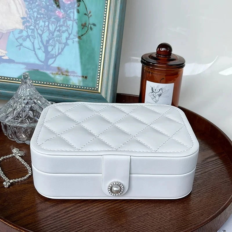 2026款菱格首饰盒便携创意高档收纳盒耳钉耳环戒指项链珠宝饰品盒