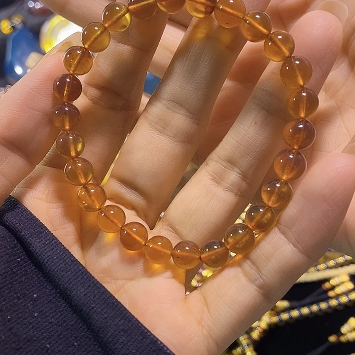 琥珀未镶嵌珠宝奇石棕红手串7