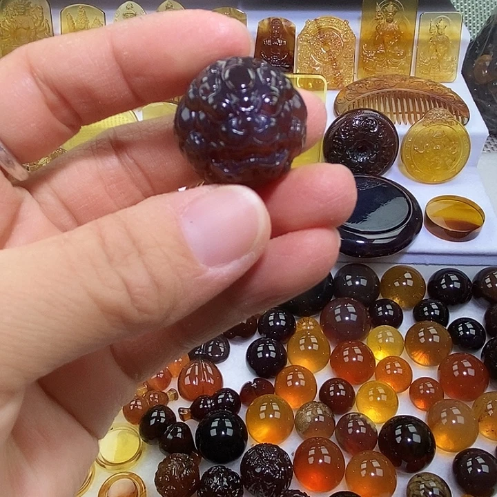 琥珀未镶嵌吊坠(不含链)天然缅甸琥珀紫罗兰貔貅珠子