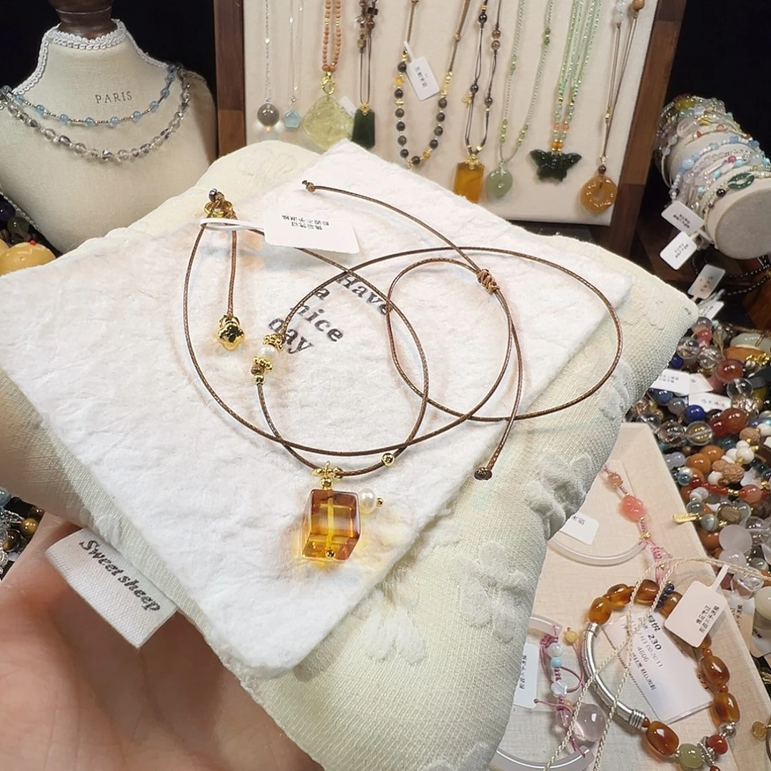 手链水晶未镶嵌花珀方糖项链