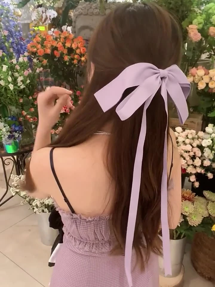 蝴蝶结发夹女新款紫色飘带轻奢高级感弹簧夹顶夹后脑勺发夹发饰女