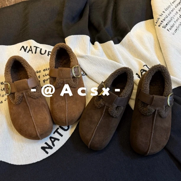 【阿茶】厚绒吐司~头层牛皮/跟高5CM /冬季新款保暖厚底勃肯鞋女