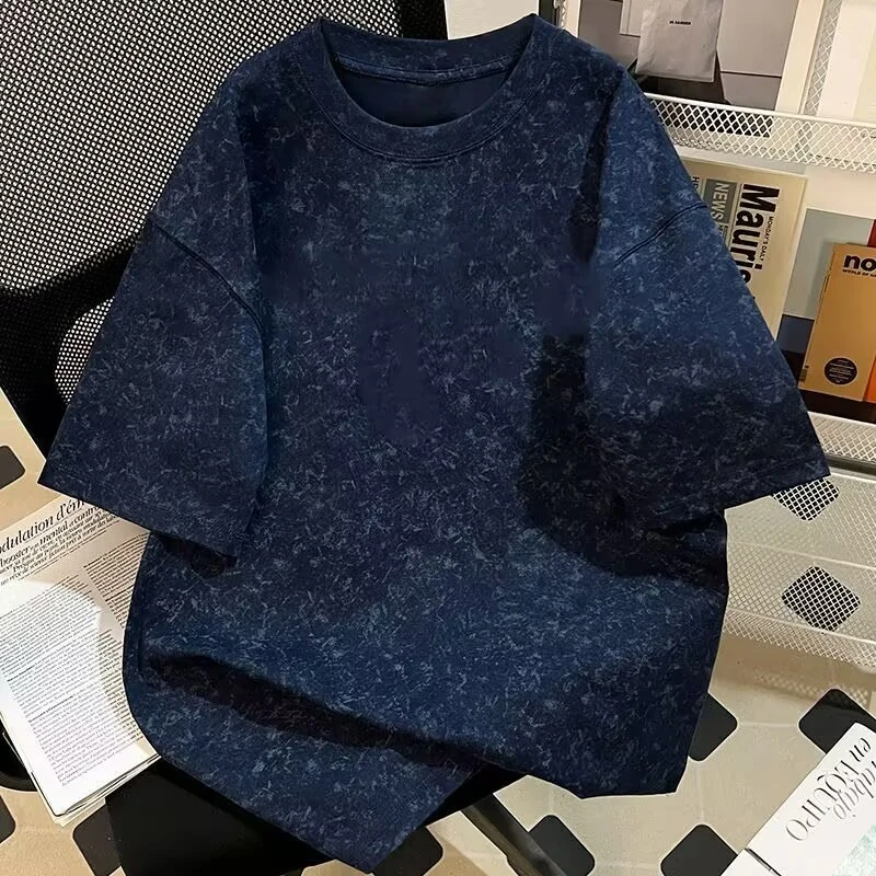 蜡染短袖t恤夏季美式复古ins潮牌脏脏衣大码宽松嘻哈半袖上衣潮