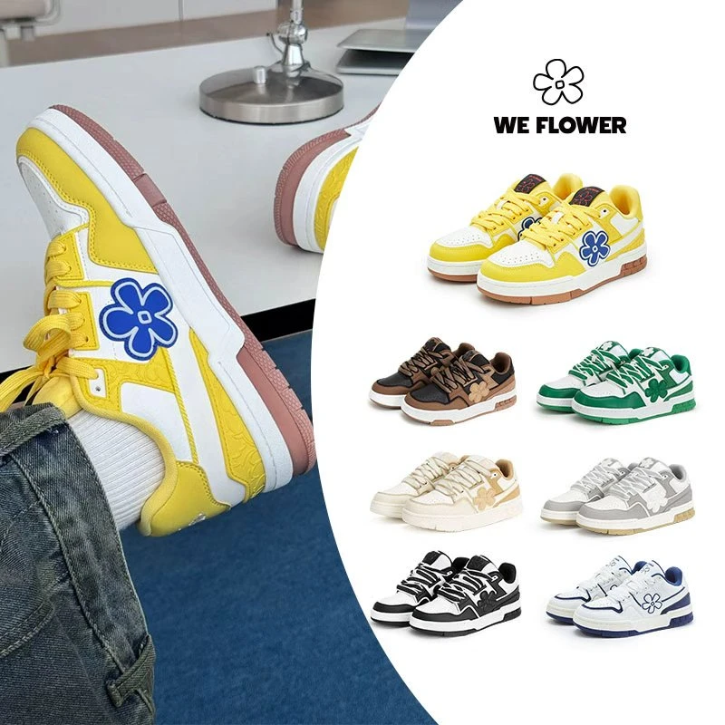 We Flower秋冬百搭休闲软底耐磨情侣款轻便厚底增高国潮风板鞋