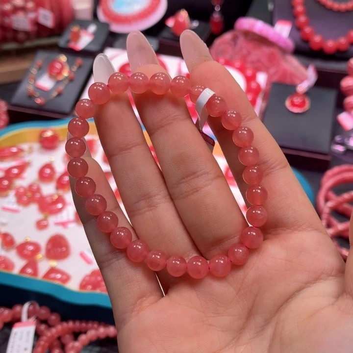 菱锰矿（红纹石）未镶嵌手串冰种6.5mm