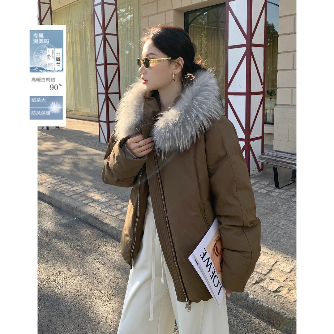 PRASE·噜【极地雪山】90白鸭绒微胖显瘦貉子毛领保暖羽绒服PR510C04