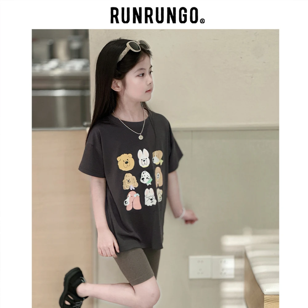 Runrungo【软软T】小狗印花软软T恤儿童服装宽松夏季宝宝休闲圆领