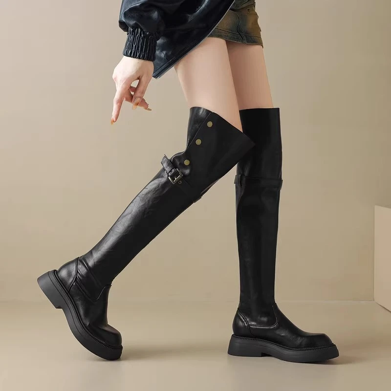 大筒围长靴胖mm加肥粗腿靴大码41-43高筒骑士靴厚底两穿长筒靴子