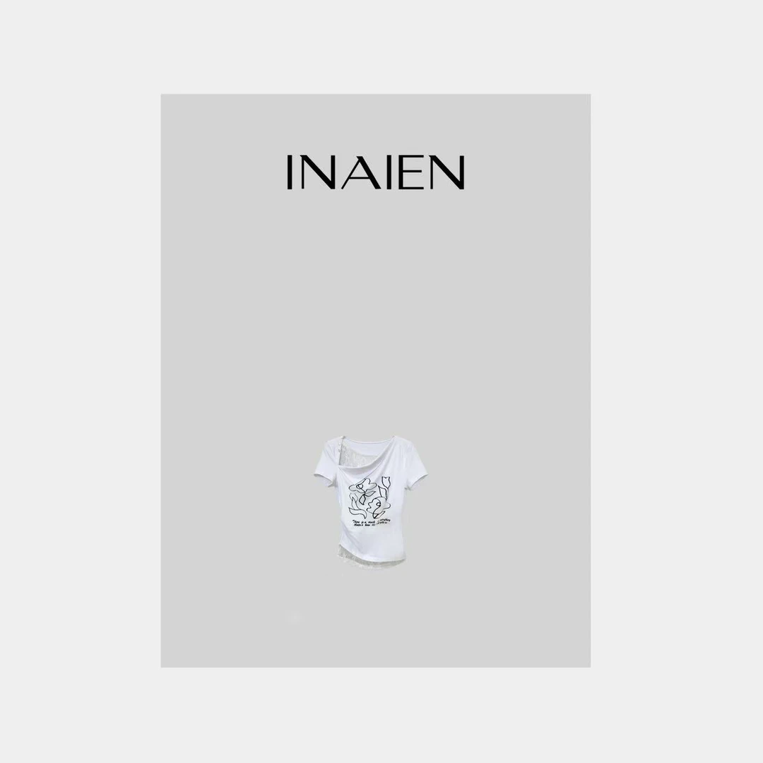 【INAIEN】线上款 “印花蕾丝”显瘦上衣 L1100