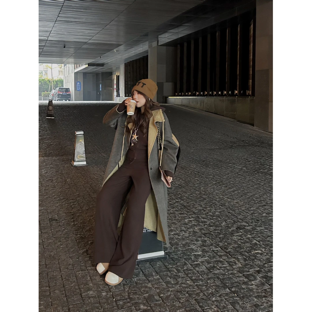 【双11新品】米米子“万能公式”定制咖色加绒休闲上衣背心长裤三件套