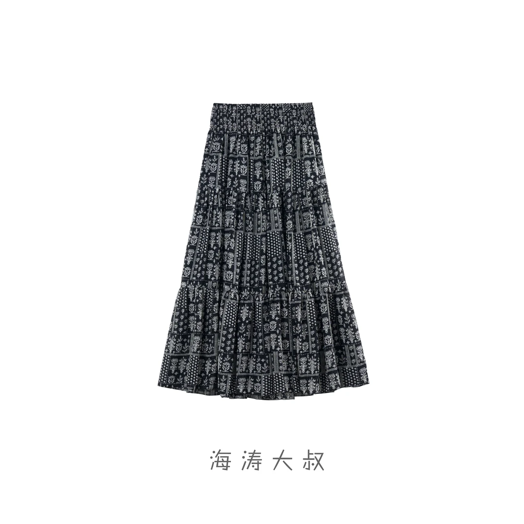 【海涛大叔】「微风徐徐」伊家气质百搭A字松紧腰碎花半身裙MJA40031