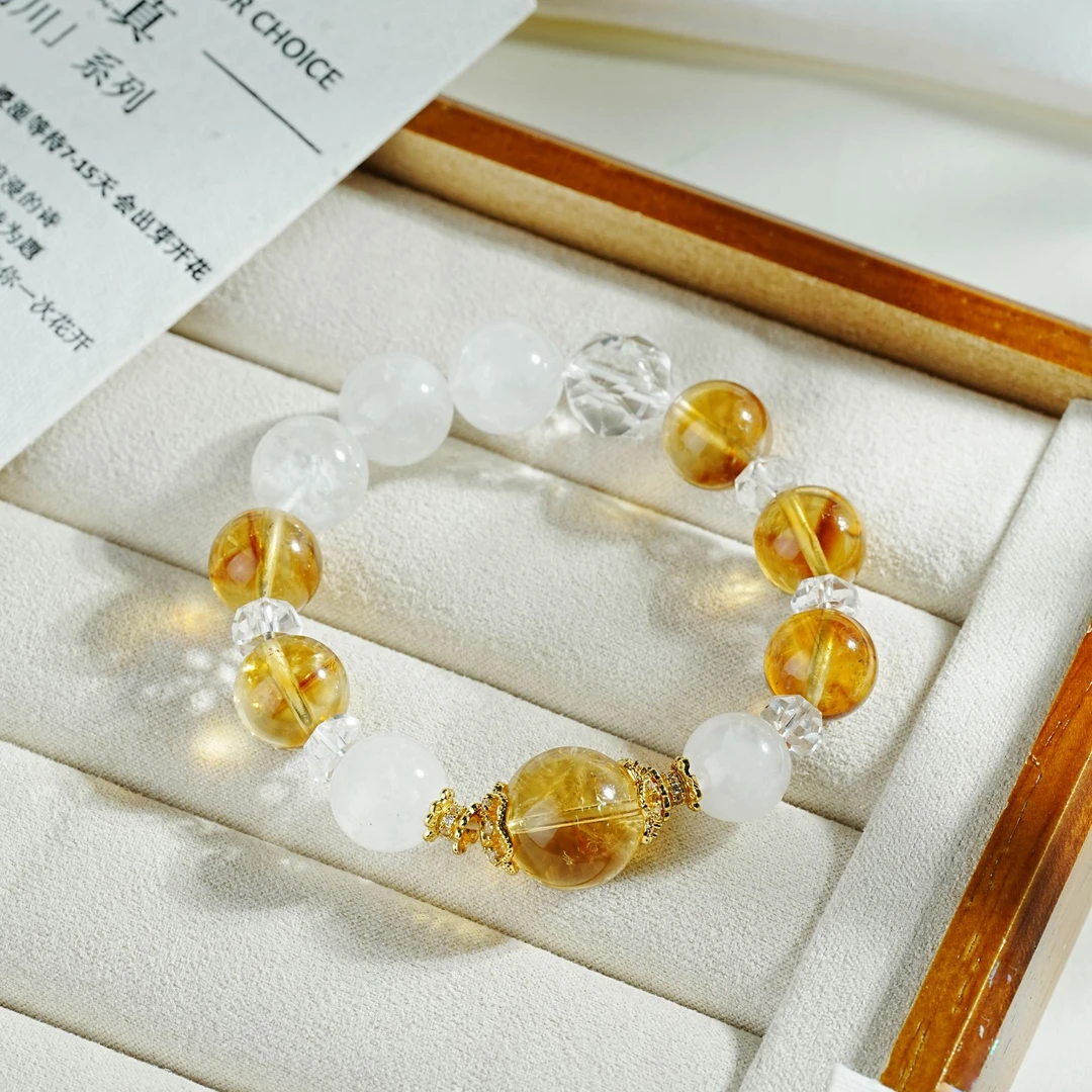 【财阀千金】白水晶 黄水晶 原创水晶手串 配证书礼盒 多样性发其一