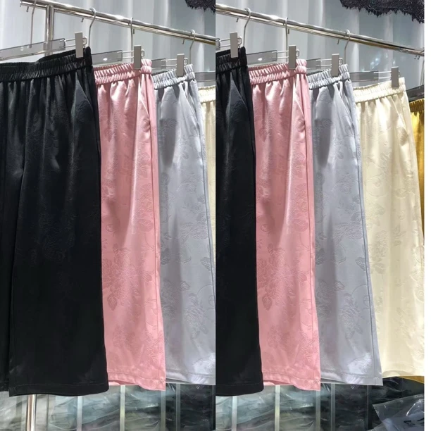 妈妈国风哈伦裤女提花休闲裤夏季时尚百搭透气宽松腰显松紧九分